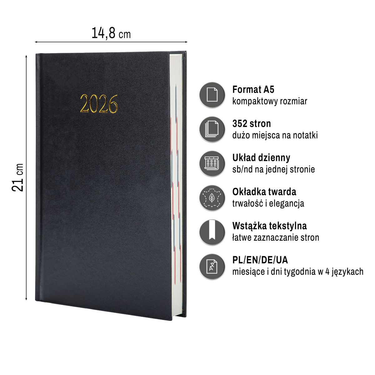 Kalendarz książkowy (terminarz) (308040) k:4071-670 EKONOMICZNY A5 Press (DZIENNY)