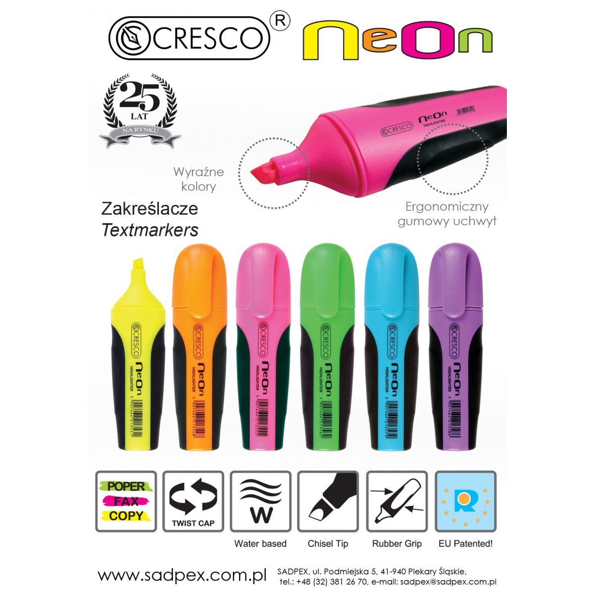 Zakreślacz Cresco NEON, 4 kolory 1,0-5,0mm (270044)