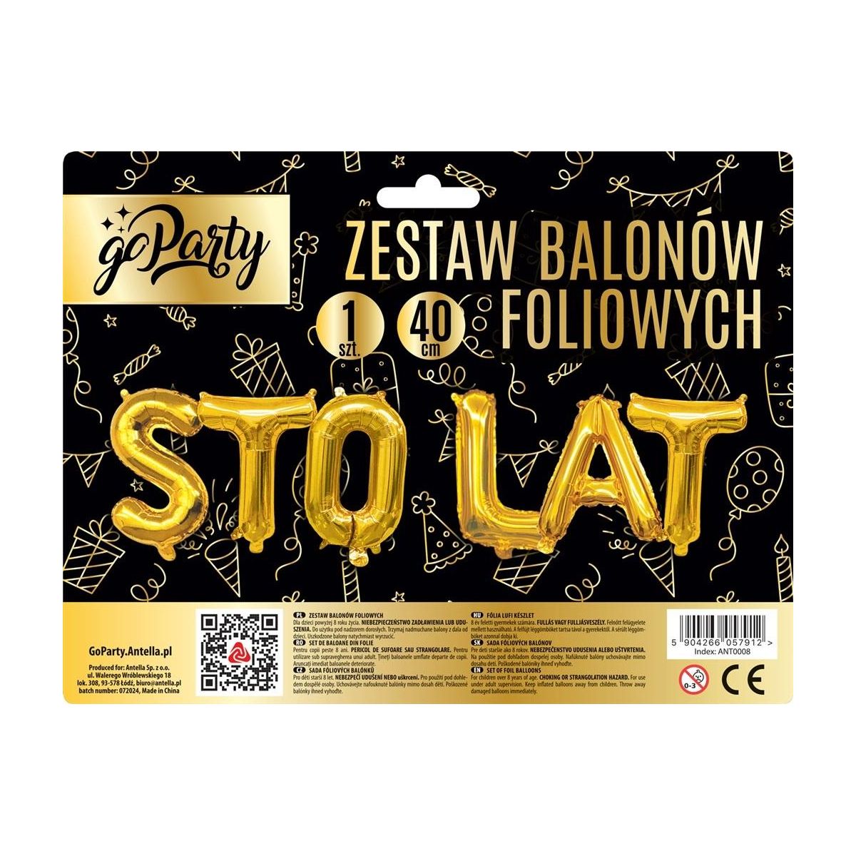 Balon foliowy Antella zestaw balonów Sto Lat złoty