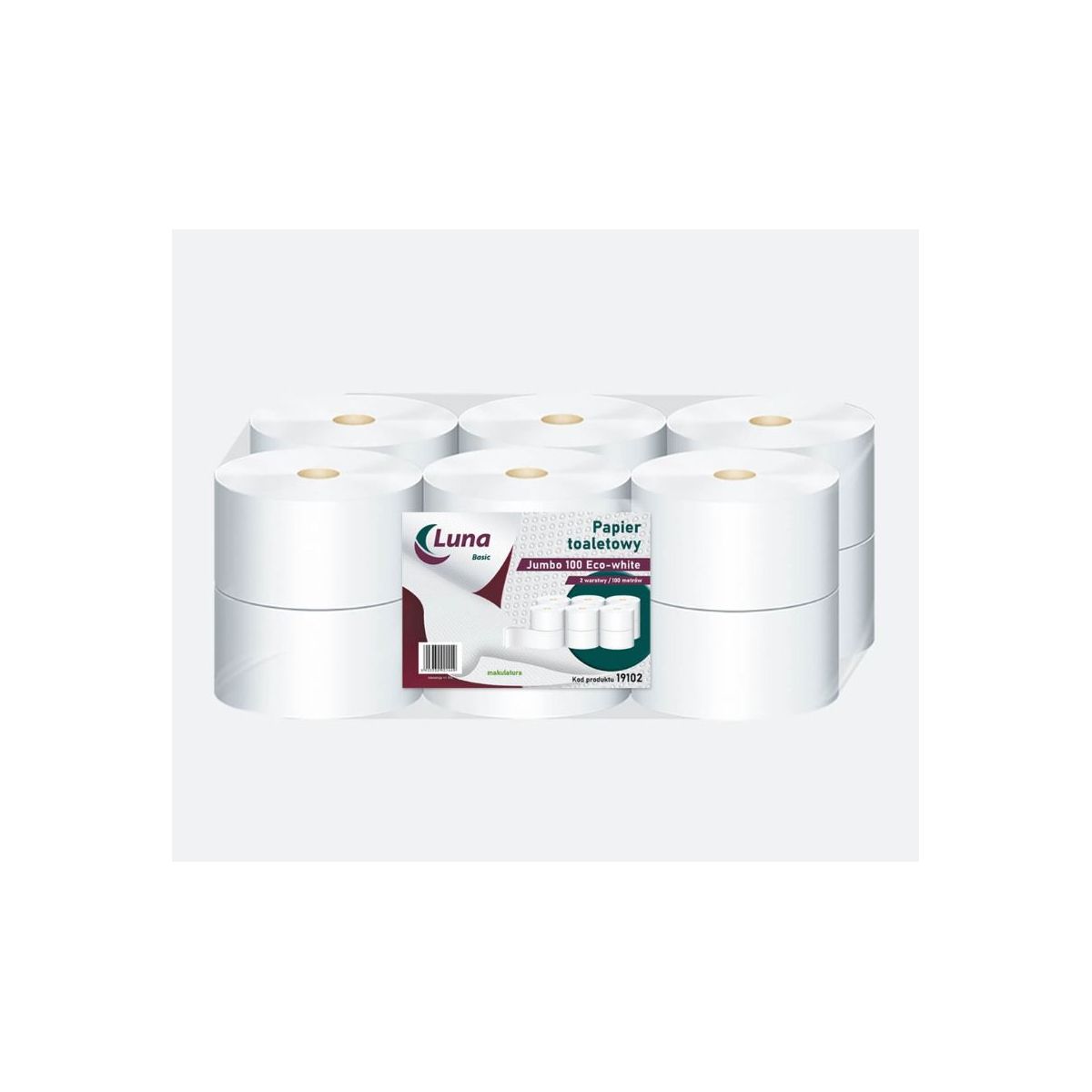 Papier toaletowy 12rol Jumbo 100 eco-white 2 warstwy makulaturowy