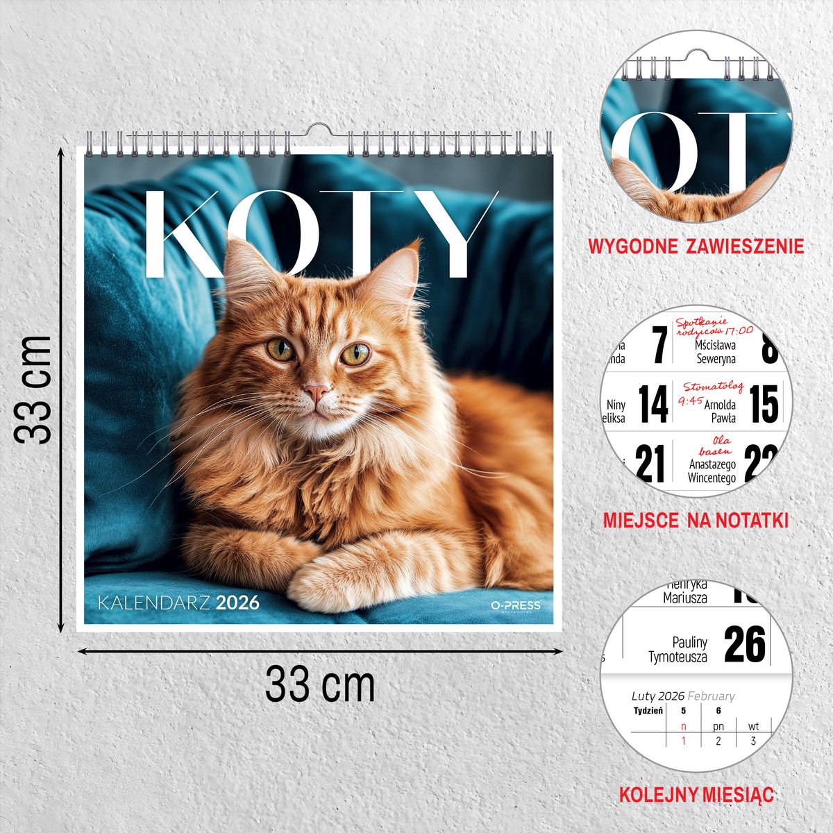 Kalendarz ścienny (401000) k:2915-377 KOTY 33x33 330mm x 330mm Press