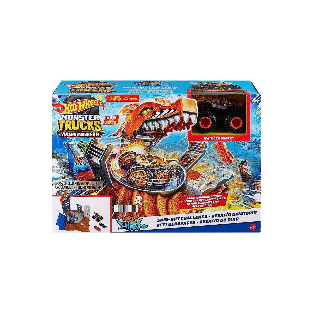 Tor wyścigowy Hot Wheels Monster Trucks Arena Smashers Tiger Shark Zakręcona demolka Zestaw Półfinał (HNB93)