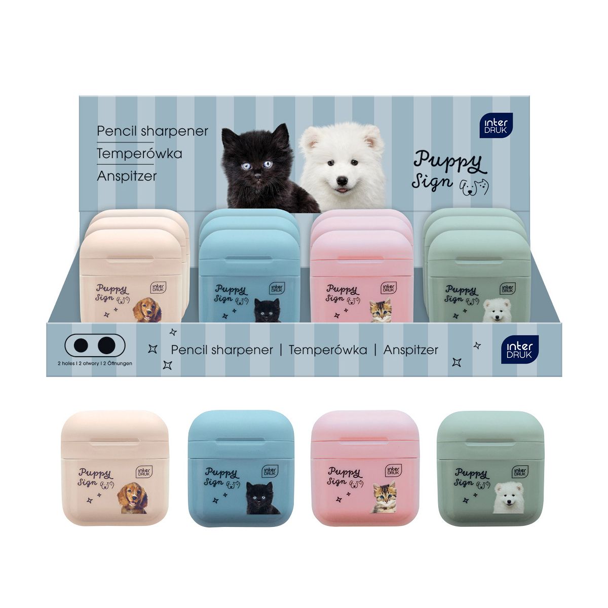 Temperówka Interdruk PUPPY SIGN podwójna mix plastikowa