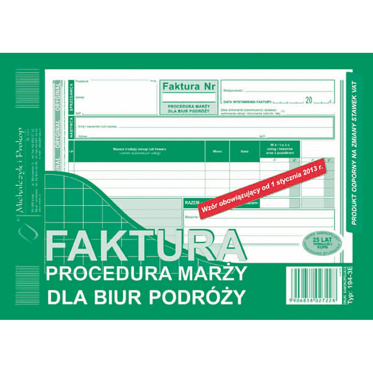 Druk samokopiujący Michalczyk i Prokop Faktura Procedura marży dla biur podróży A5 80k. (194-3E)