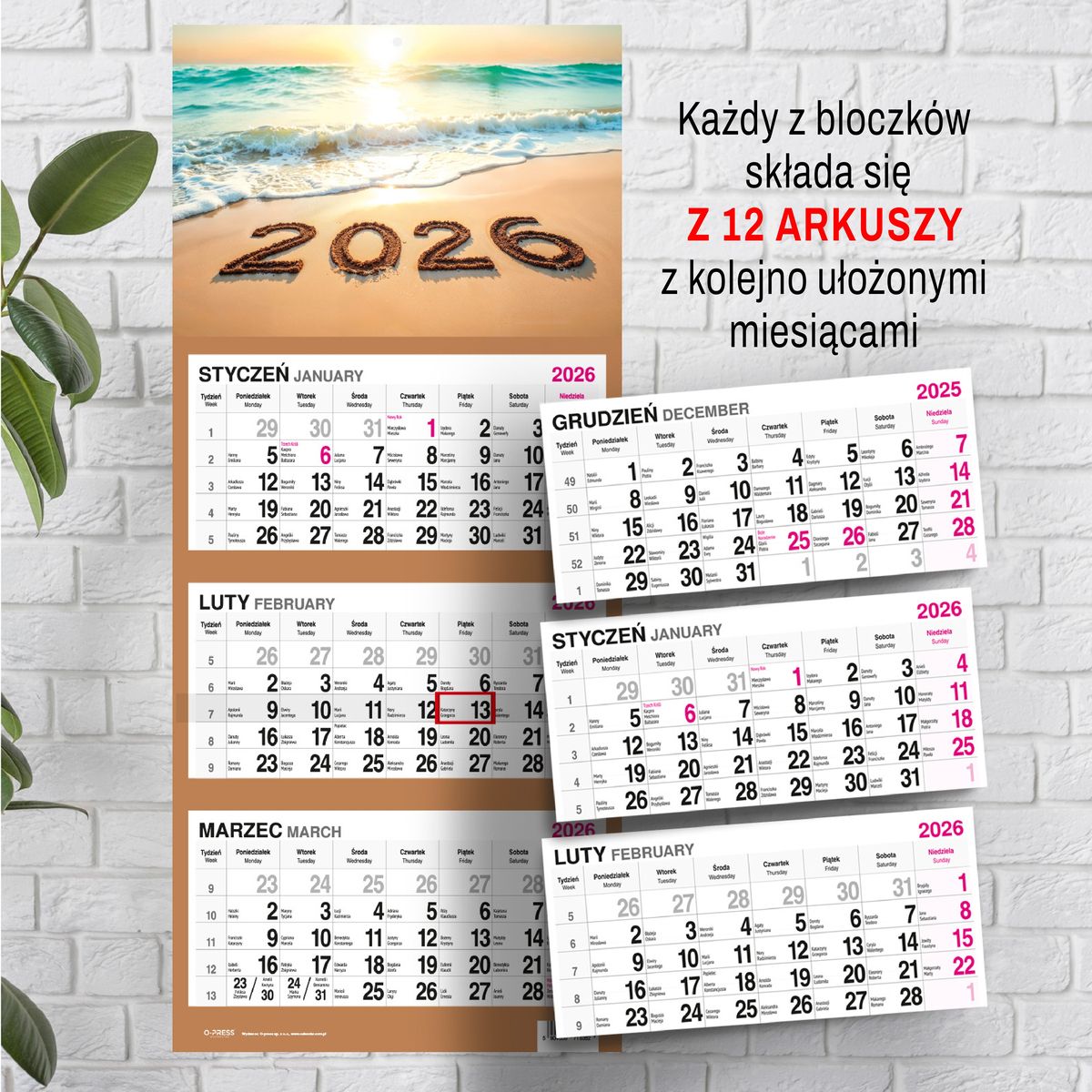 Kalendarz ścienny (401000) k:2915-377 PLAŻA 310mm x 790mm Press