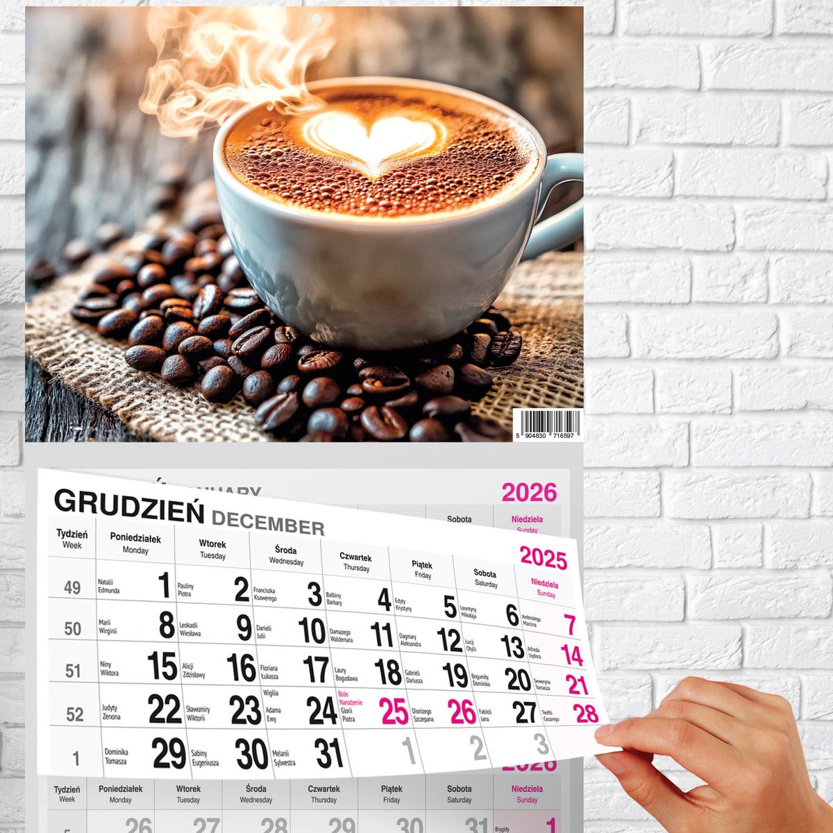 Kalendarz ścienny (401000) k:2915-377 PREMIUM trójdzielny A4 Press (KAWA)