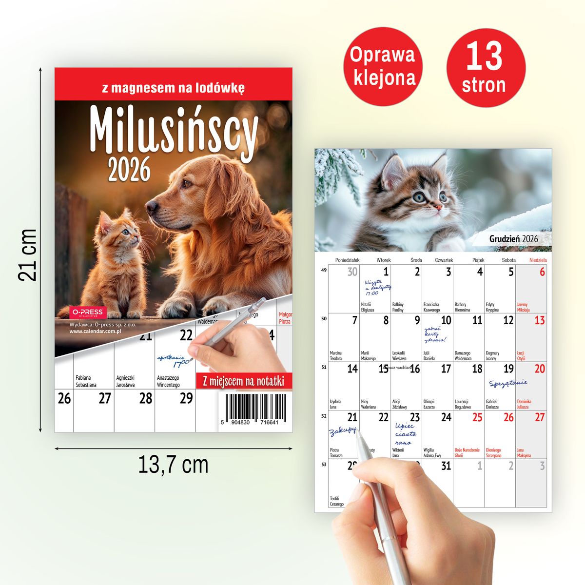 Kalendarz ścienny (401000) k:2915-377 na lodówkę z magnesem 137mm x 210mm Press (MILUSIŃSCY)