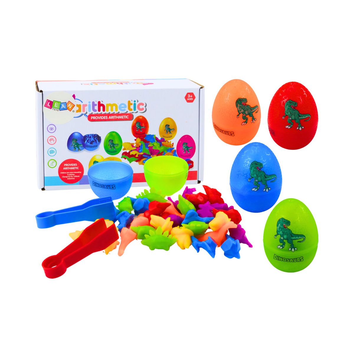 Zestaw kreatywny dla dzieci Sorter Jaja Dinozaurów Szczypce Kolorowe 6 Sztuk Lean (18050)