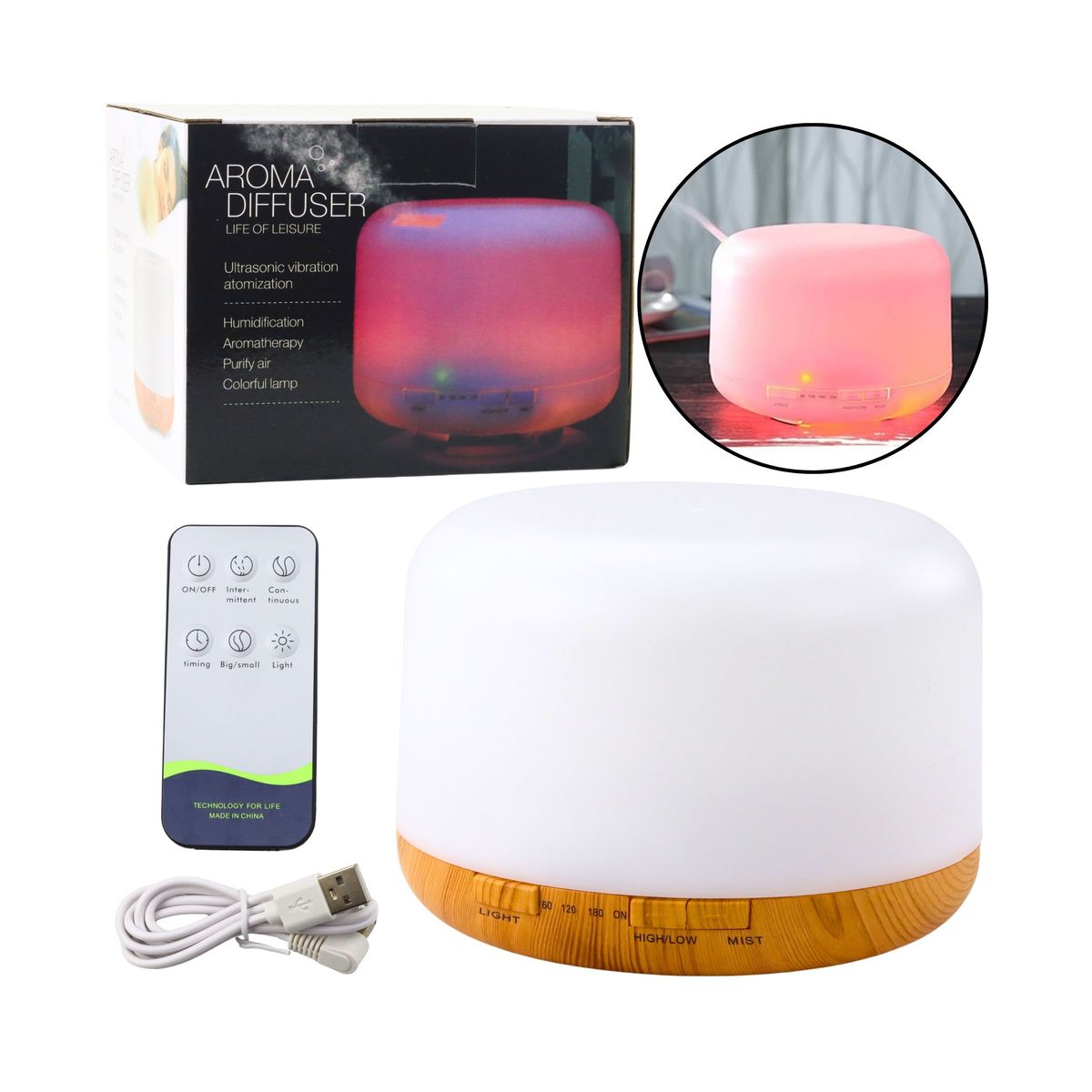 Gadżet Nawilżacz Powietrza Dyfuzor Aromaterapia Lampka Nocna LED Pilot 300ml Lean (26786)