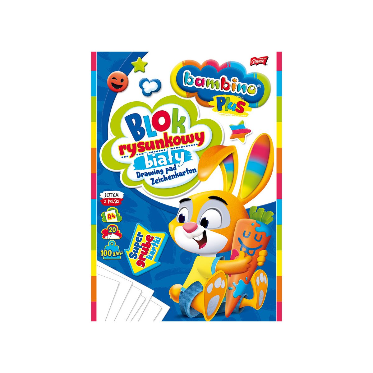 Blok rysunkowy Bambino Plus A4 biały 100g 20k [mm:] 210x297 Unipap