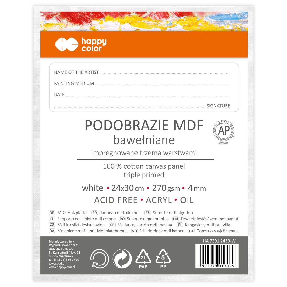 Podobrazie Happy Color [mm:] 240x300 (HA 7391 2430-W)