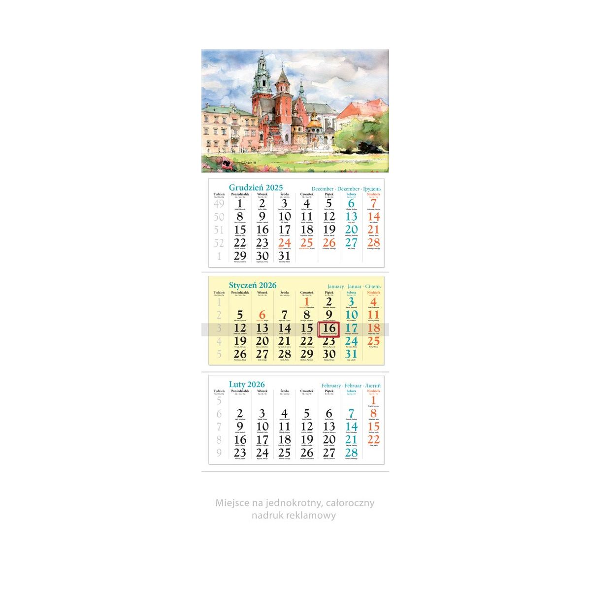 Kalendarz ścienny (401000) k:2915-377 trójdzielny 320mm x 860mm Lucrum (KT07)