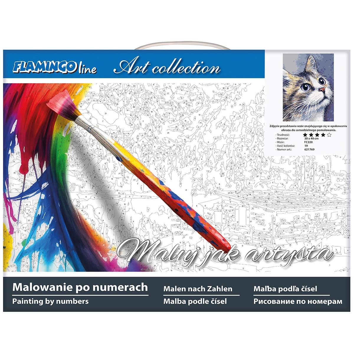 Zestaw kreatywny Malowanie po numerach 30x40cm Kot Flamingo Line (FC220)