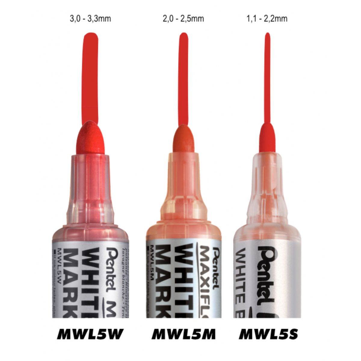 Marker suchościeralny Pentel, czerwone 3-3,3mm okrągła końcówka (MWL5W-BX)