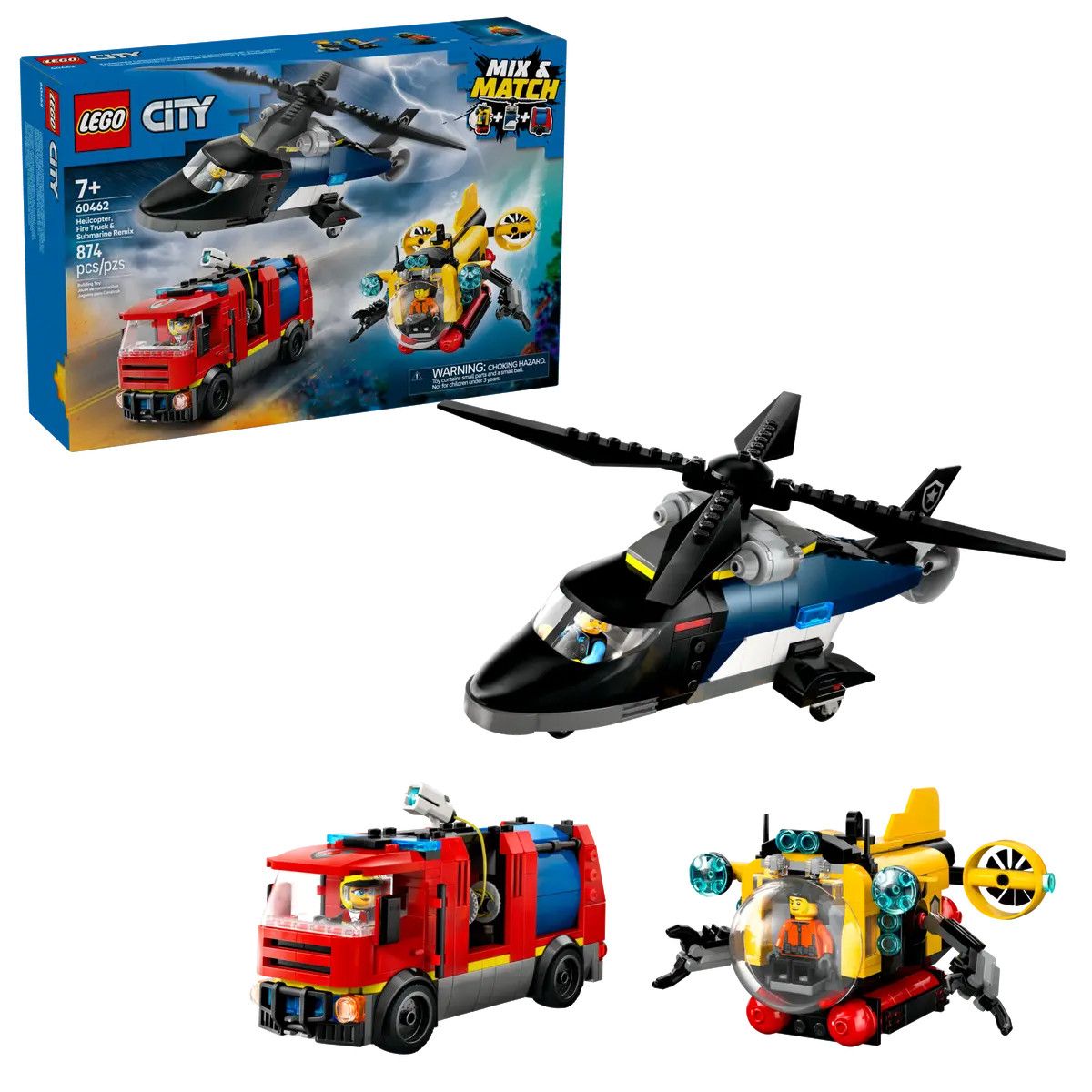 Klocki konstrukcyjne Lego City Zestaw z helikopterem, wozem strażackim i łodzią podwodną (60462)
