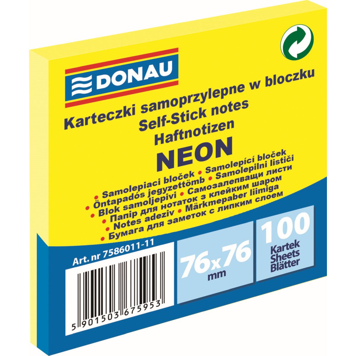 Notes samoprzylepny Donau Neon żółty 100k [mm:] 76x76 (7586011-11)