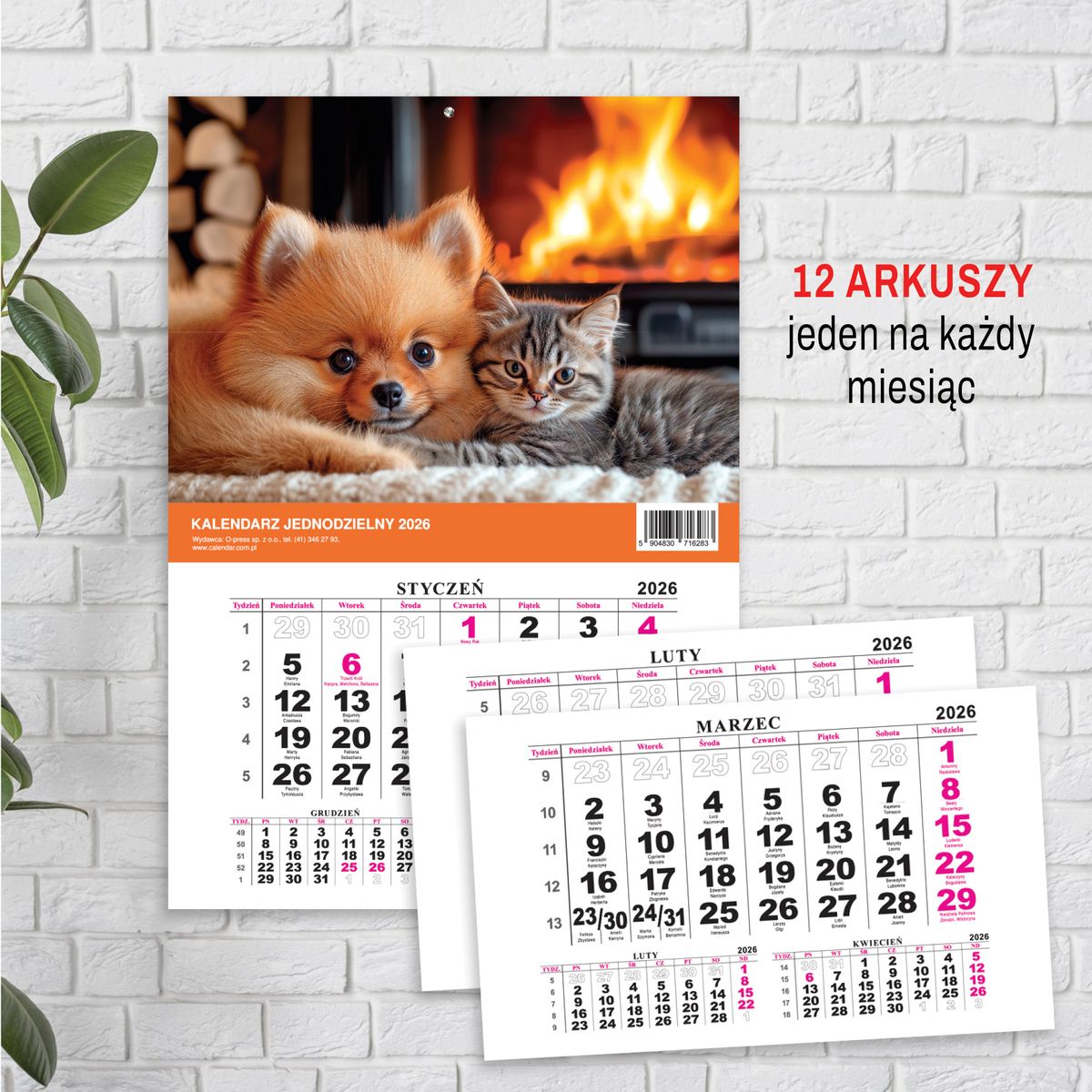 Kalendarz ścienny (401000) k:2915-377 na lodówkę z magnesem 137mm x 210mm Press (MILUSIŃSCY)