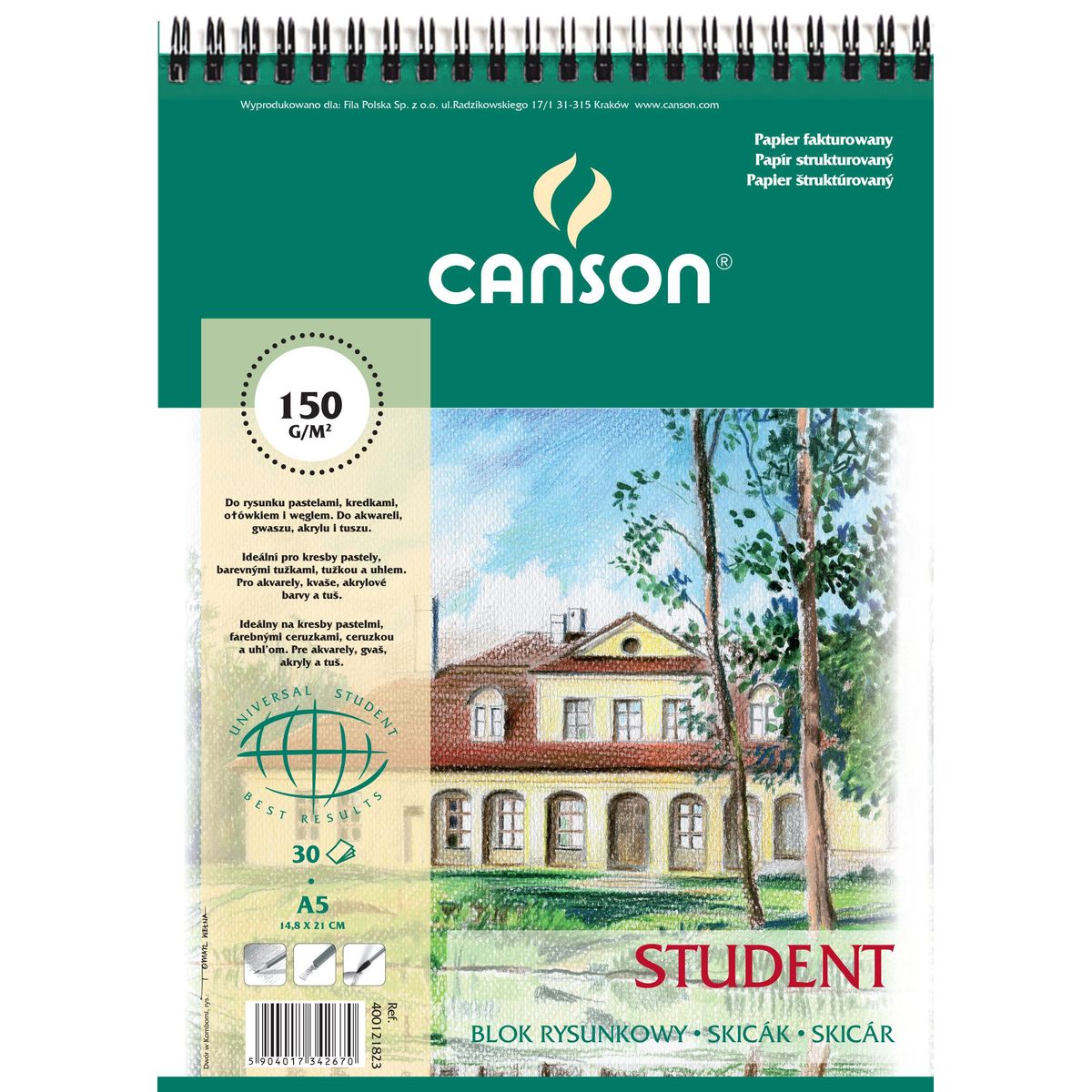 Blok rysunkowy Canson Student A5 biały 200g 50k (400121823)