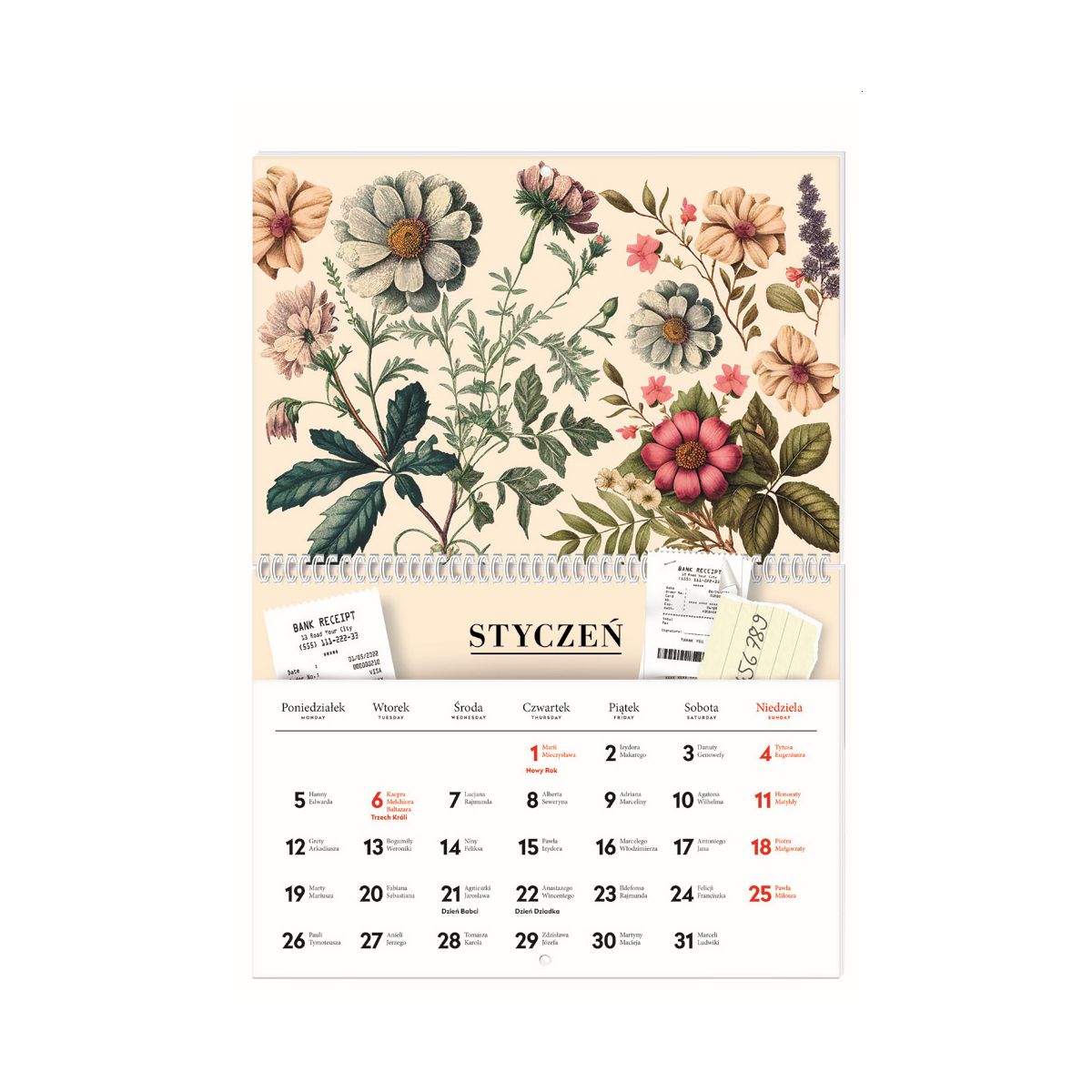 Kalendarz ścienny KWIATY 250mm x 175mm Interdruk (z kieszenią)