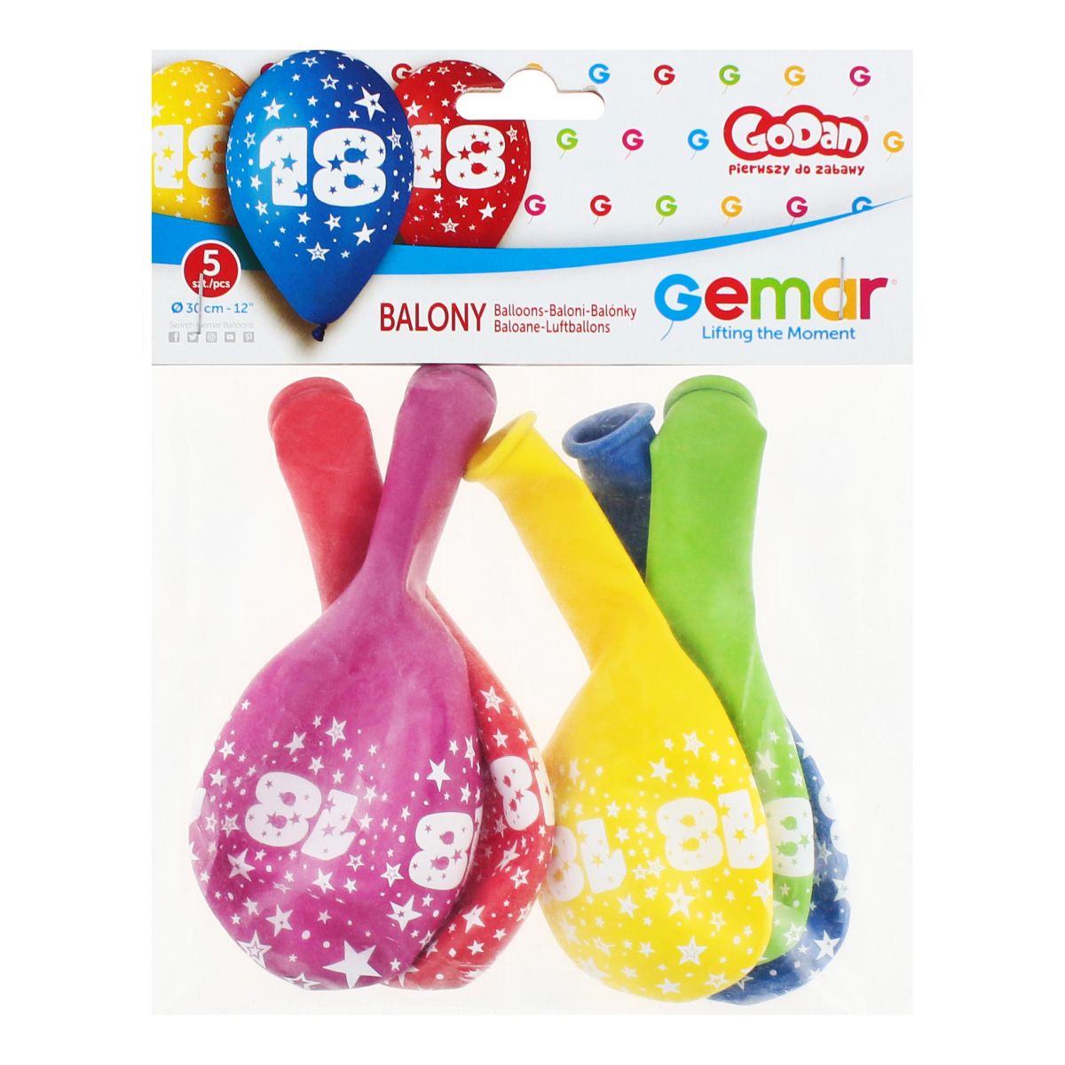 Balon gumowy Godan Z NADRUKIEM 5 szt mix 300mm 12cal (GS110/18)