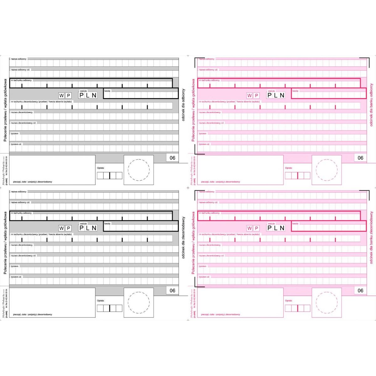 Druk offsetowy Michalczyk i Prokop Polecenie przelewu/wpłata gotówkowa 4-odc A4 100k. (F-112-2)