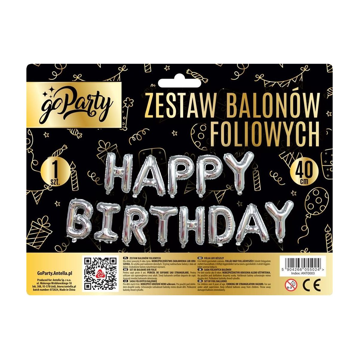 Balon foliowy Antella zestaw balonów 13 elementów Happy Birthday srebrne