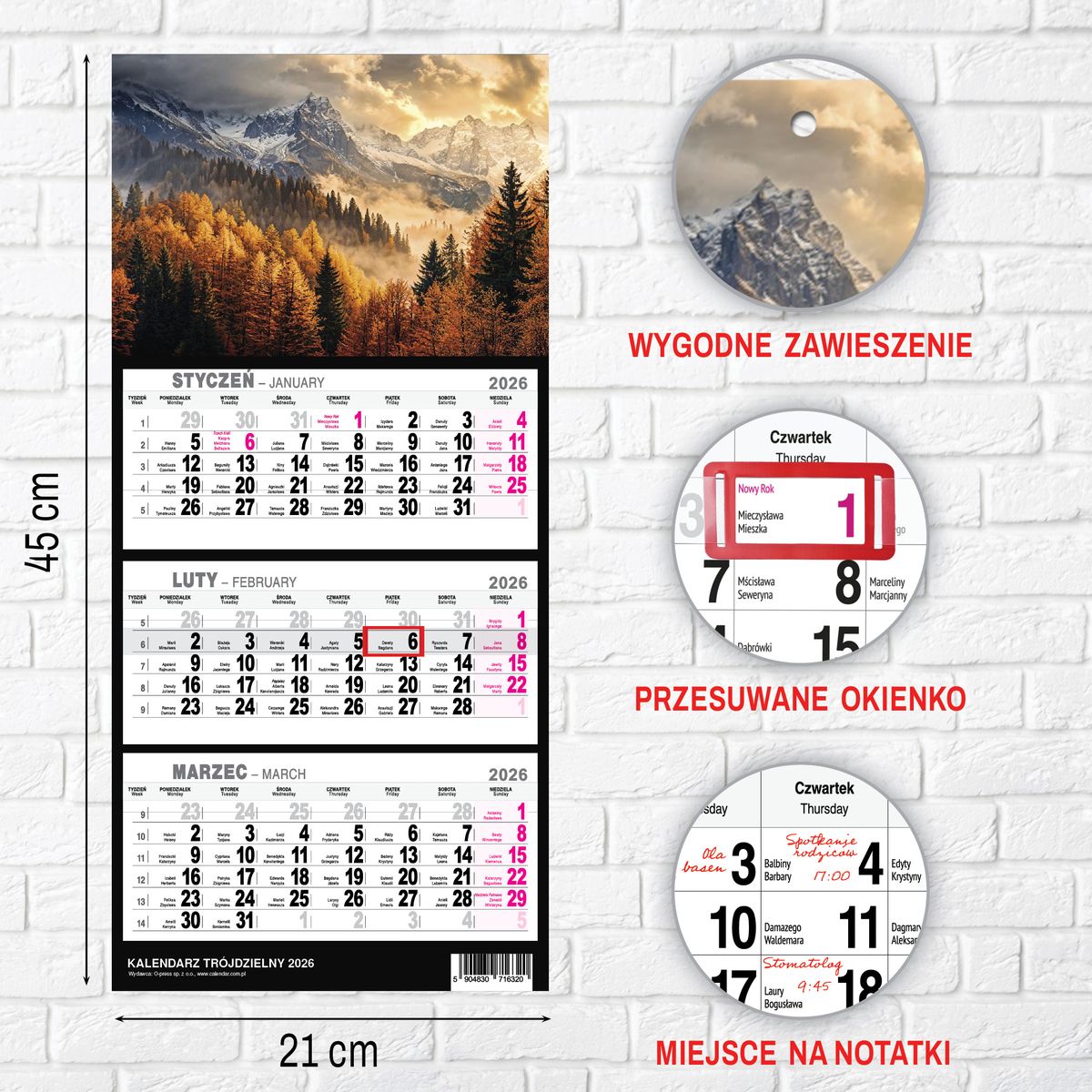 Kalendarz ścienny (401000) k:2915-377 GÓRY A5 250mm x 450mm Press