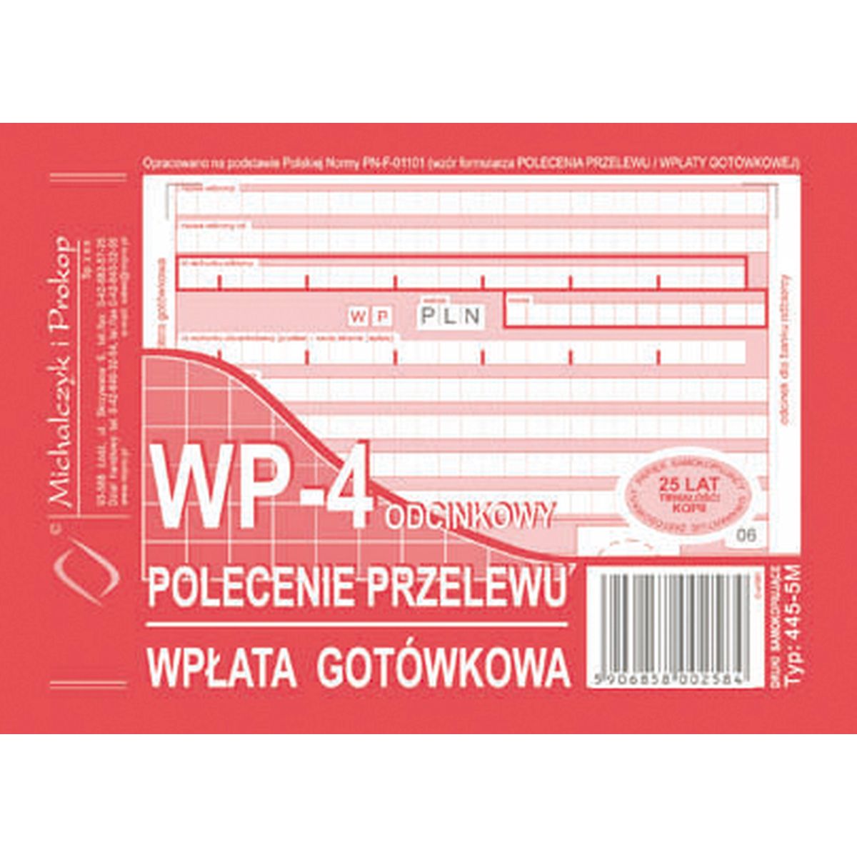 Druk samokopiujący Michalczyk i Prokop Polecenie przelewu / wpłata gotówkowa A6 80k. (445-5M)