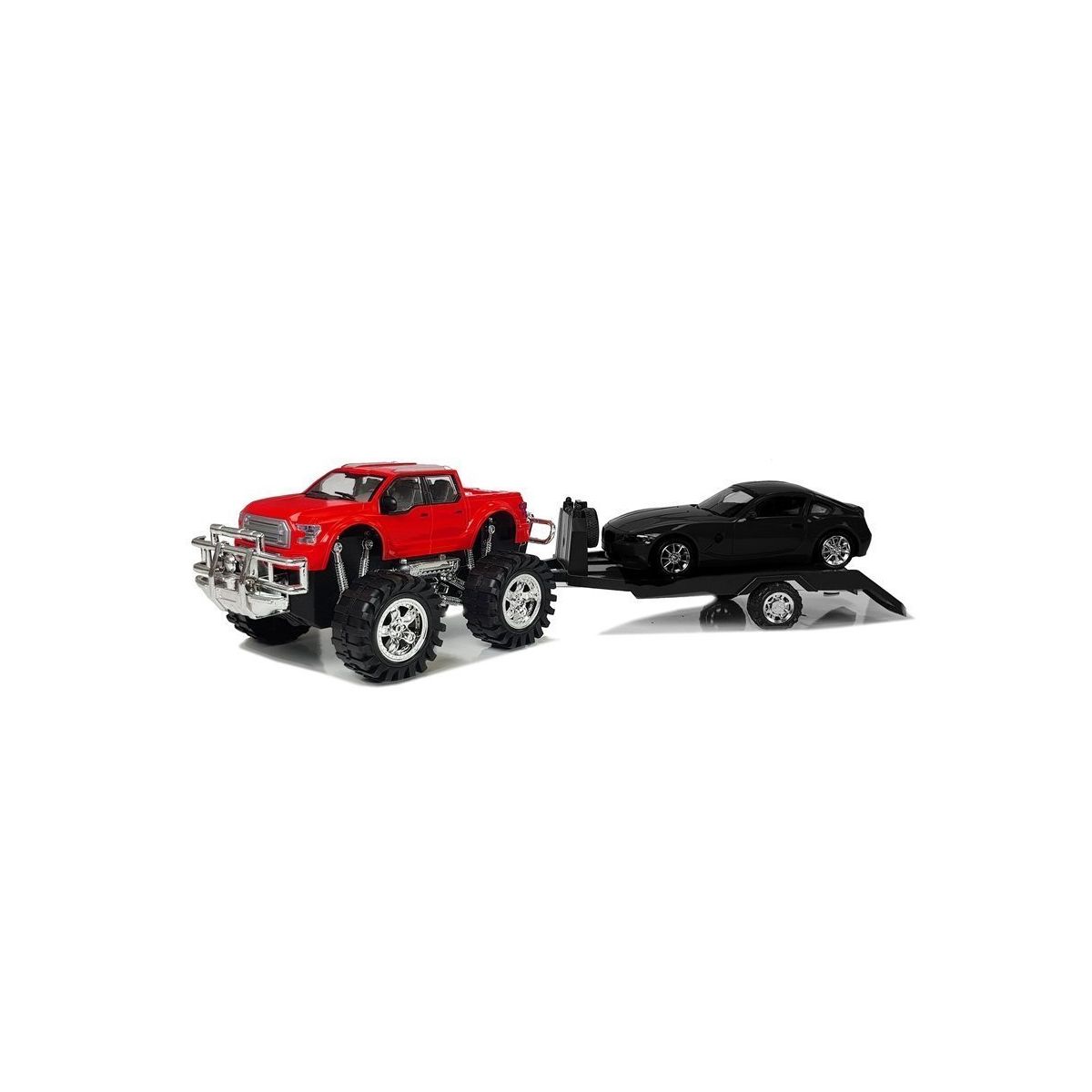 Samochód Lean Zestaw Pojazdów Czerwony Monster Truck Czarne BMW Laweta 58 cm (9268)