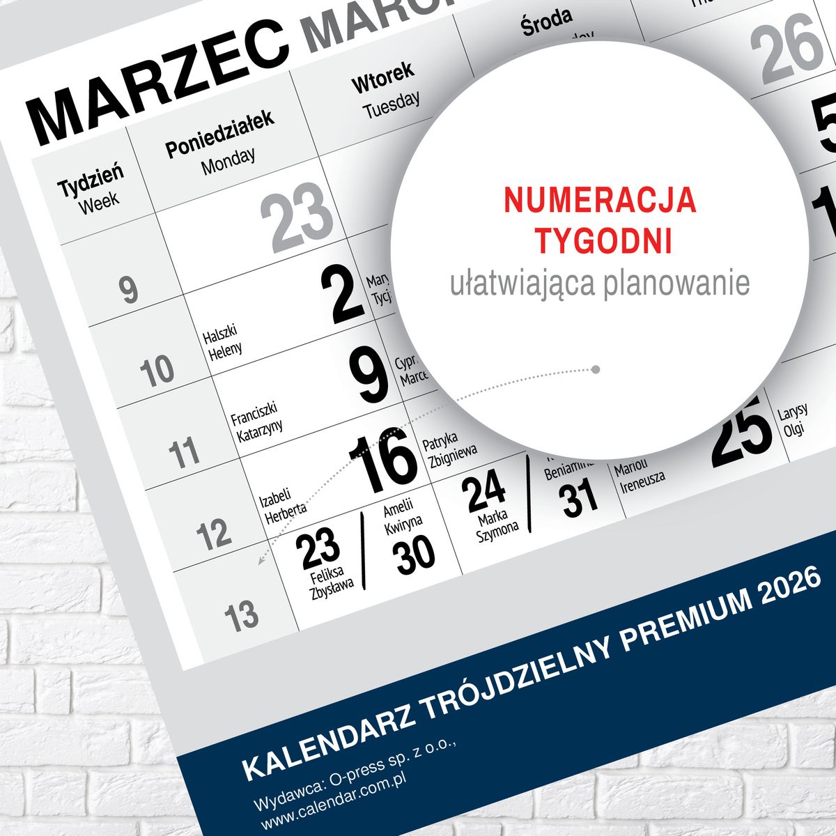 Kalendarz ścienny (401000) k:2915-377 PREMIUM trójdzielny A4 Press (DROGA)