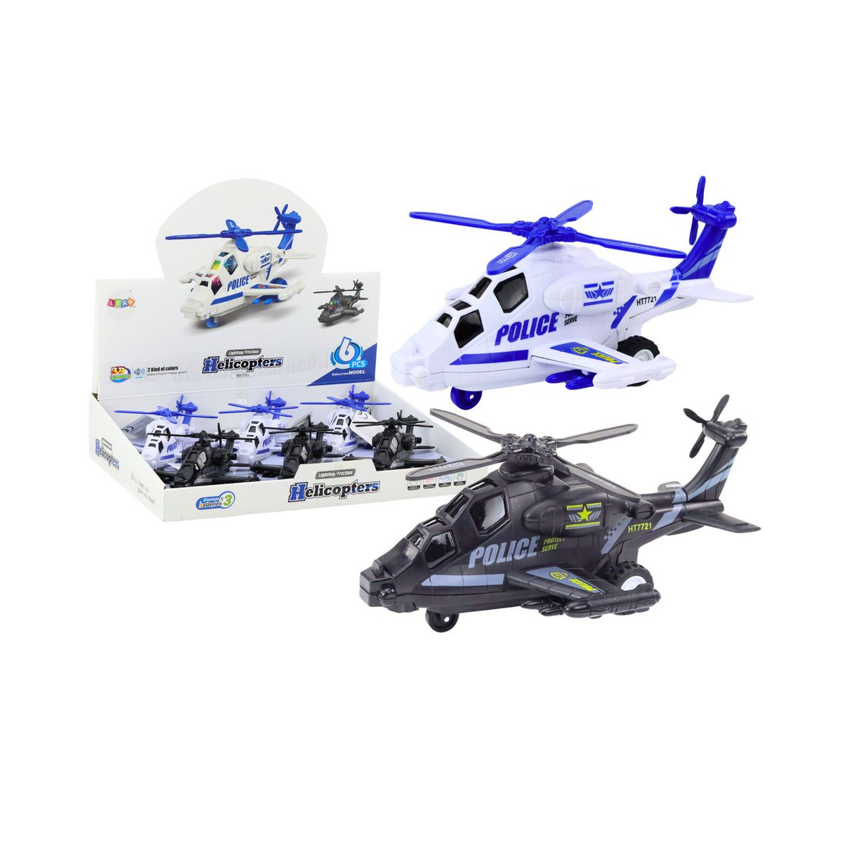 Helikopter Policyjny Biały lub Czarny Napęd Frykcyjny Światło i Dźwięk Lean (18730)