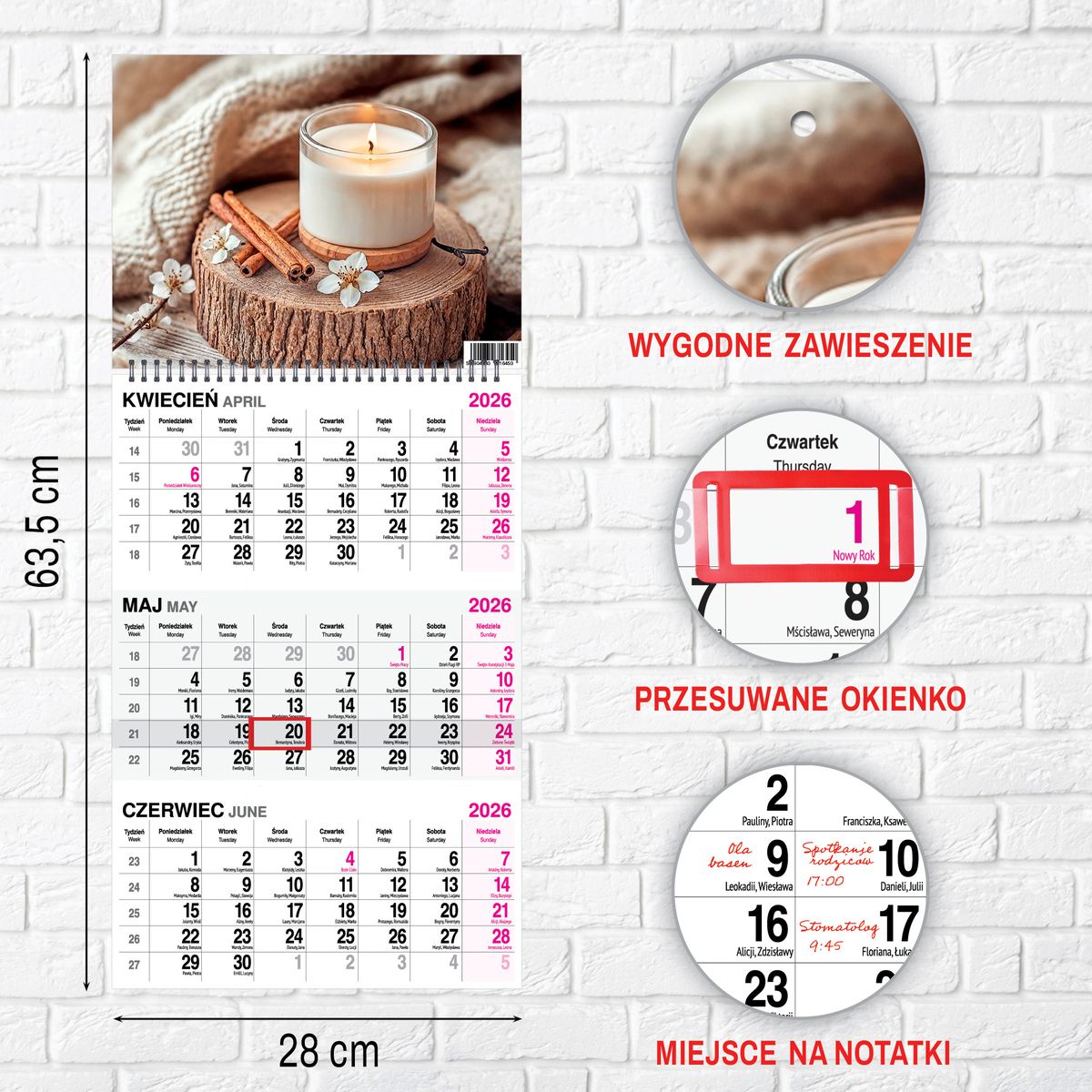 Kalendarz ścienny (401000) k:2915-377 KAWA 310mm x 790mm Press