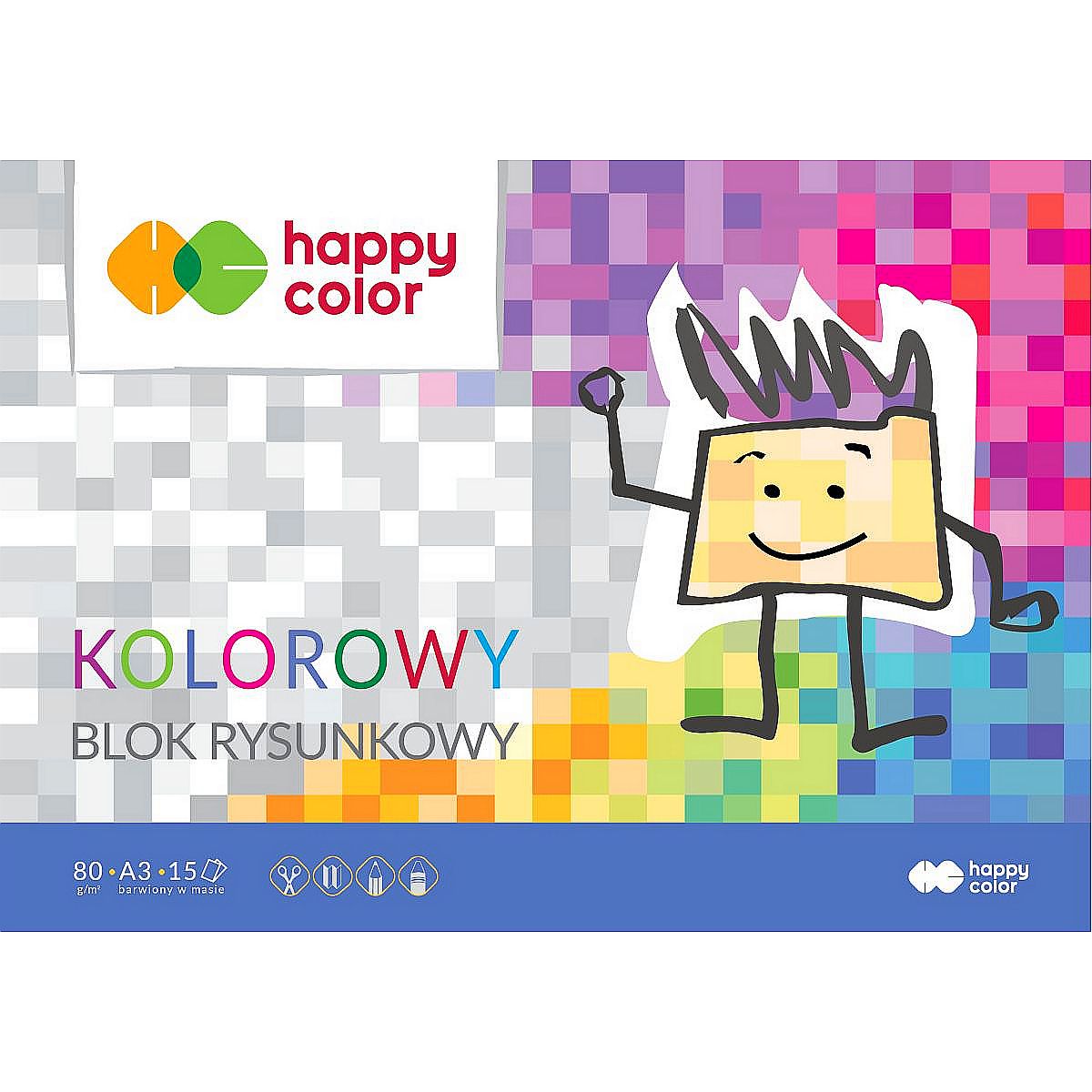 Blok rysunkowy Happy Color A3 kolorowy 80g 15k [mm:] 297x420 (HA37083040-09)