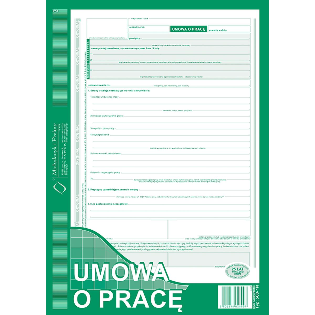 Druk offsetowy Michalczyk i Prokop Umowa o pracę A4 A4 40k. (500-1N)