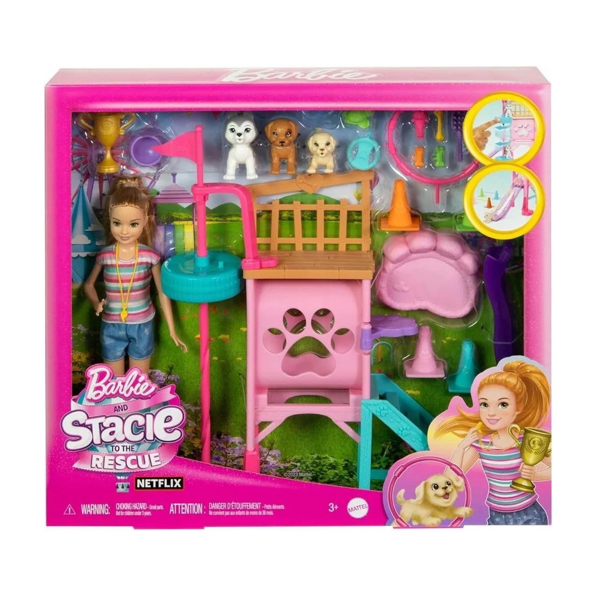 Lalka Barbie Stacie plac zabaw piesków (HRM10)