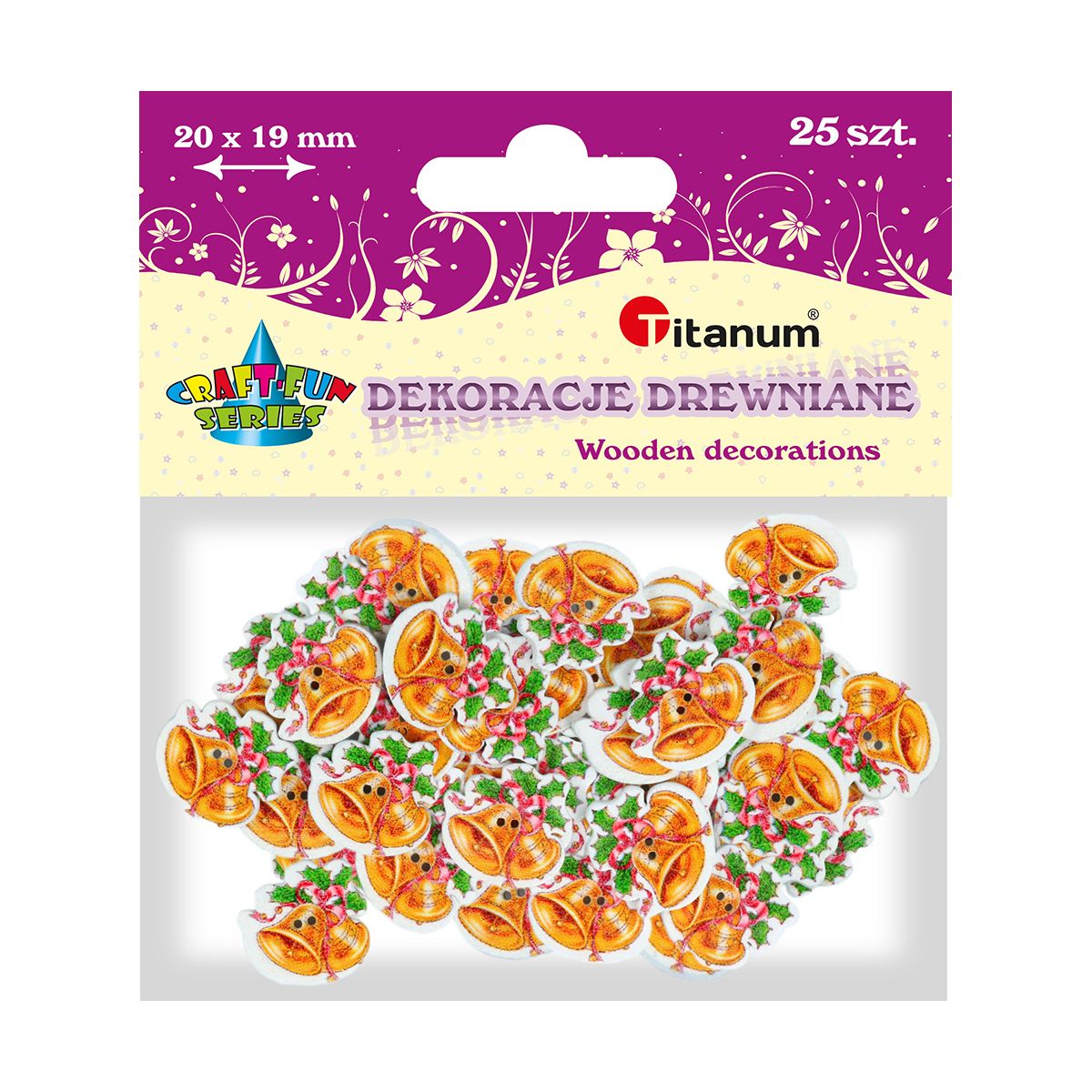 Dekoracje drewniane Titanum Craft-Fun Series Dzwonki bożonarodzeniowe do przyszycia