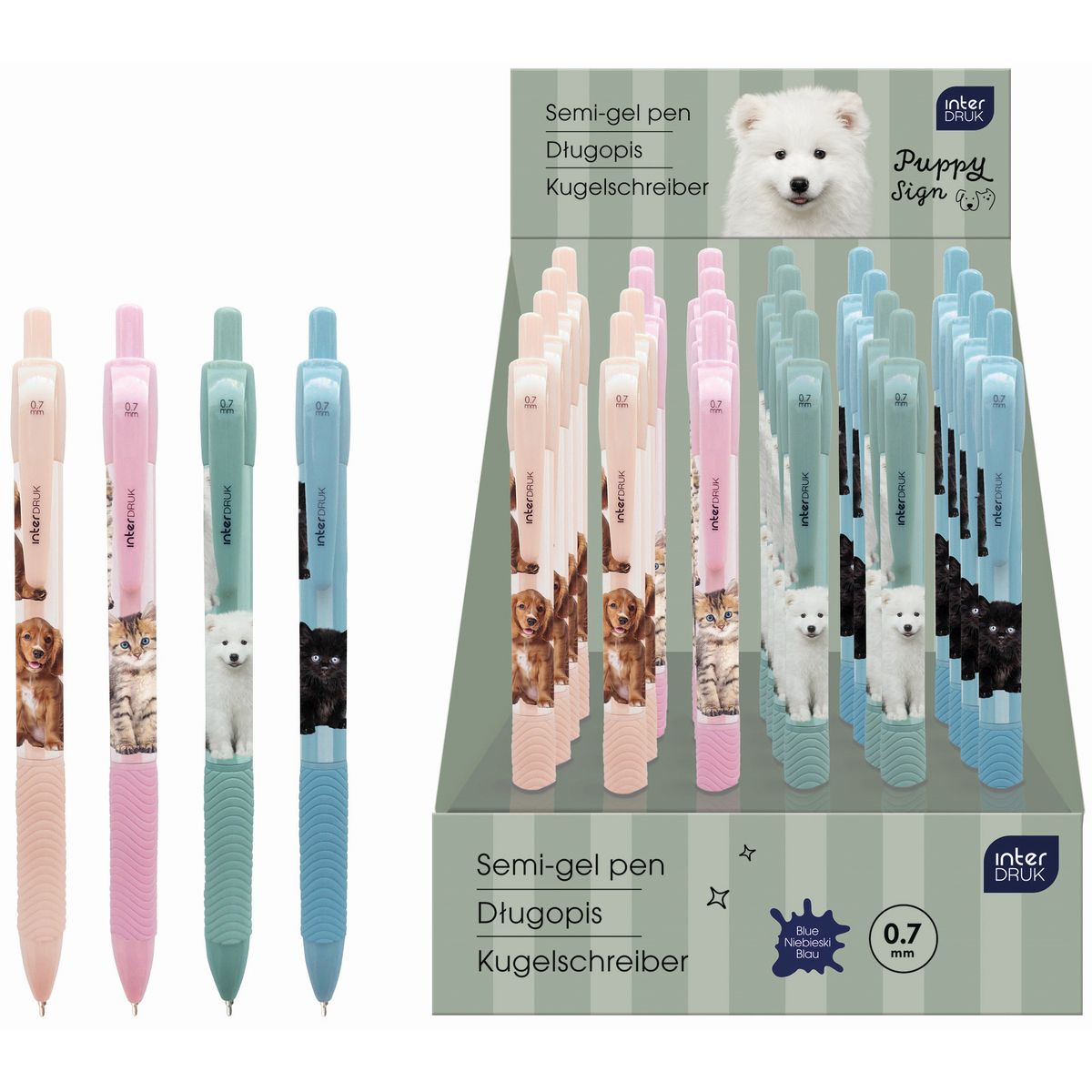 Długopis żelowy Interdruk PUPPY SIGN zgripem niebieski 0,7mm (żelowy)