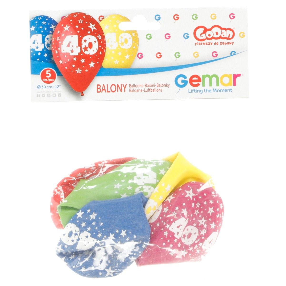 Balon gumowy Godan Z NADRUKIEM 5 szt mix 12cal (GS110/40)