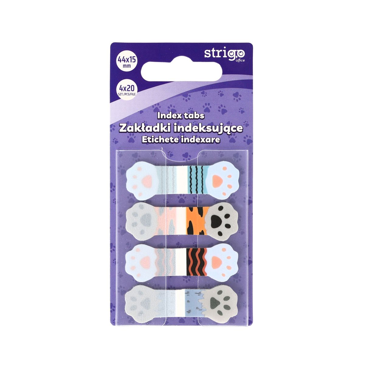 Zakładki indeksujące Strigo łapki 44x15mm x4bl 5905658810283 80k [mm:] 44x15 (SSN025)