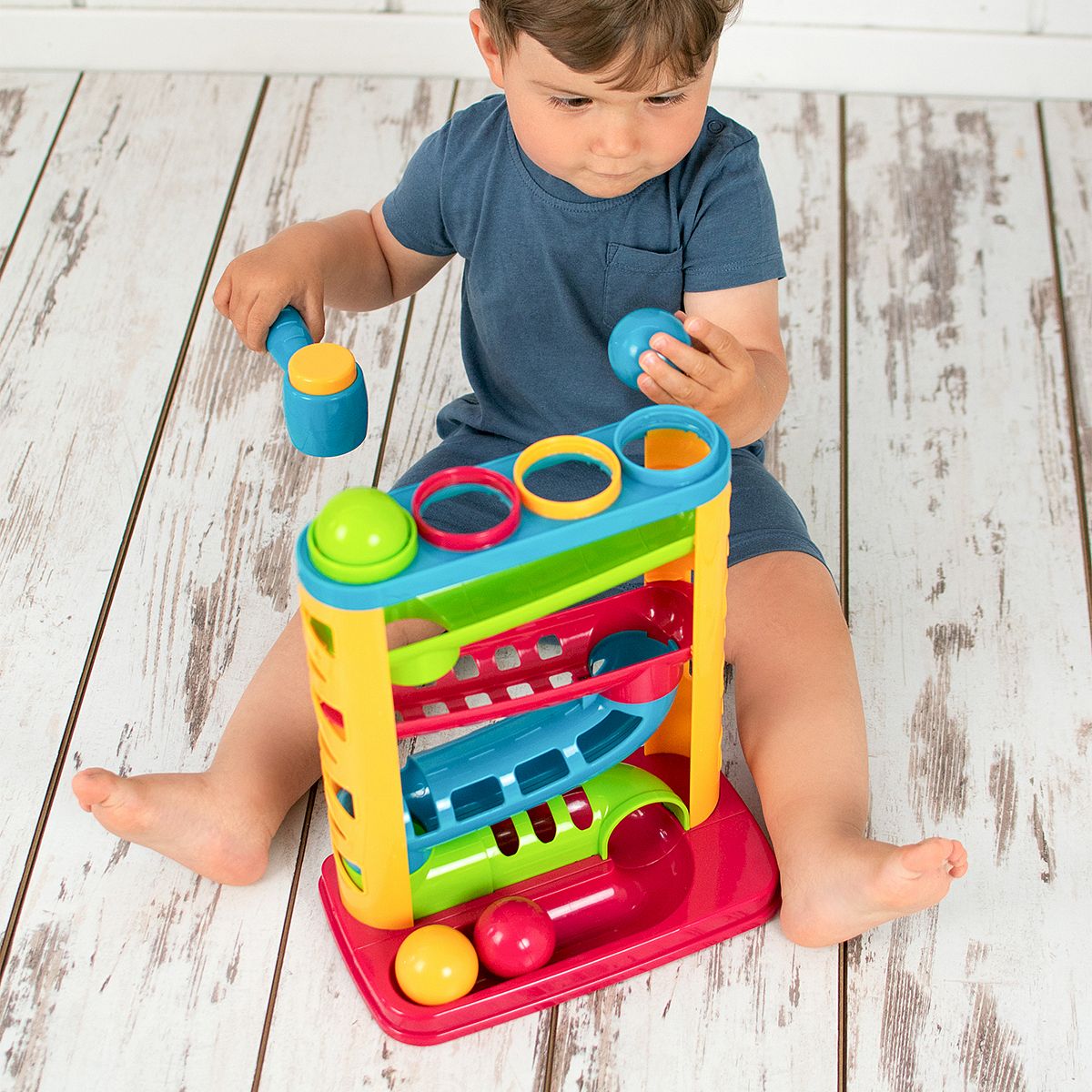 Zabawka edukacyjna zjeżdżalnia z piłeczkami i młotkiem Smily Play (SP82932)