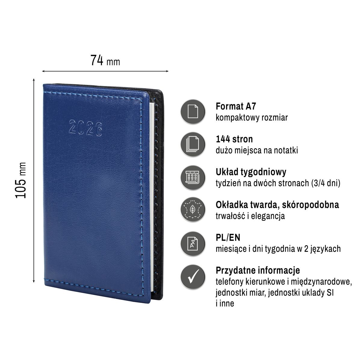 Kalendarz książkowy (terminarz) (308040) k:4071-670 kieszonkowy A7 Press (tygodniowy)