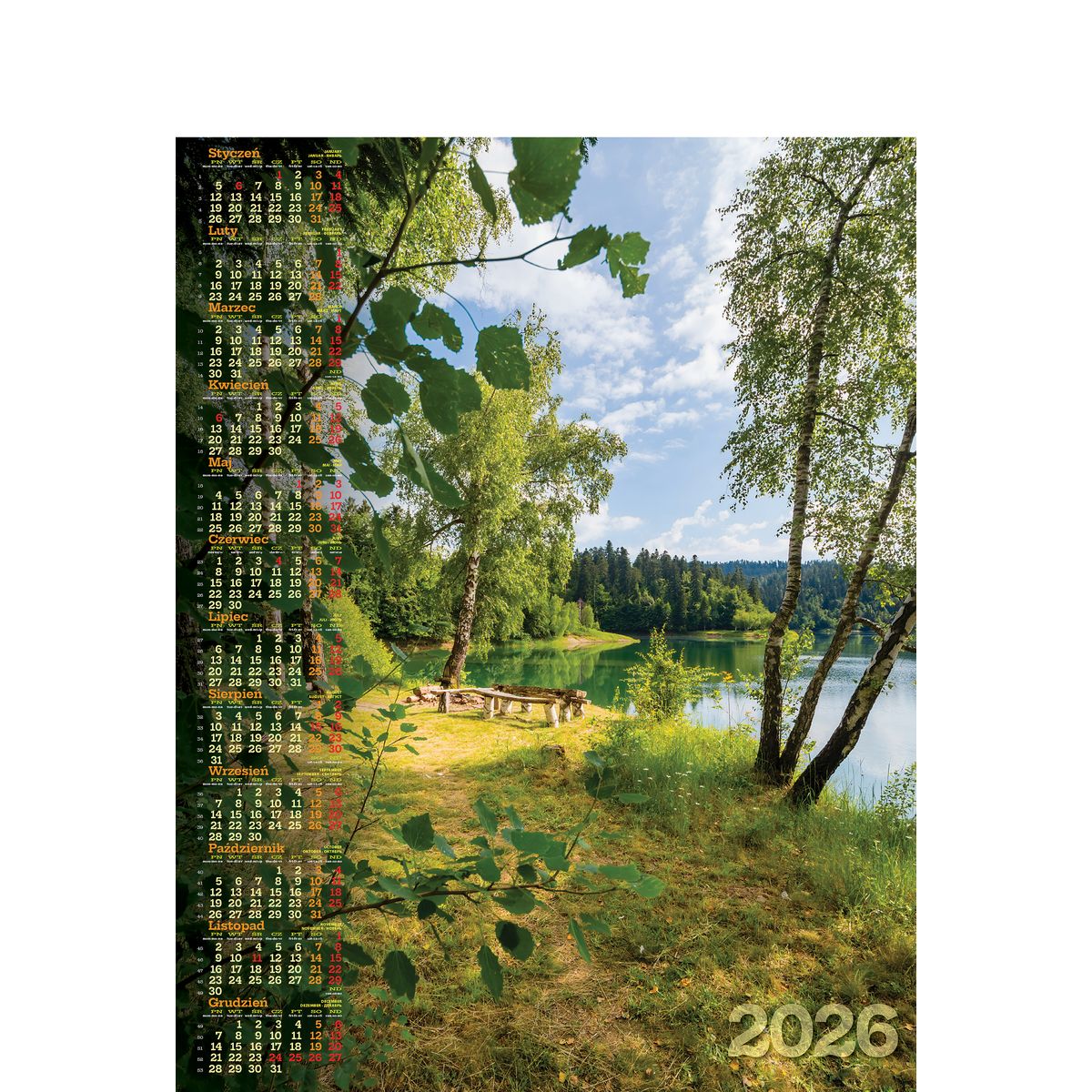 Kalendarz ścienny (401000) k:2915-377 OGRÓD JEZIORO plakatowy 670mm x 988mm Telegraph (06)