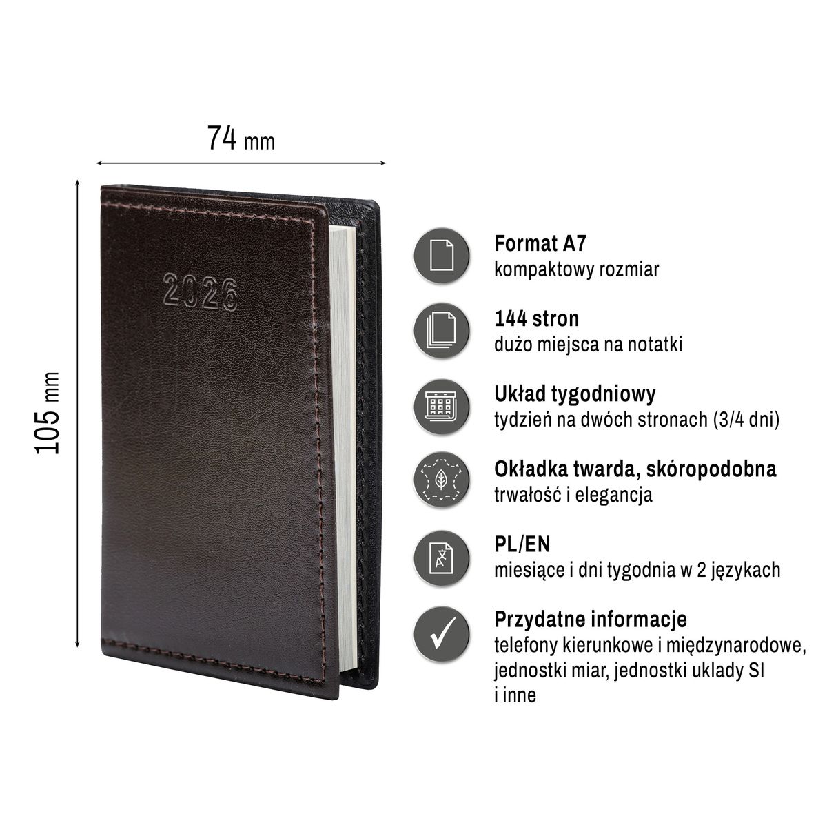 Kalendarz książkowy (terminarz) (308040) k:4071-670 kieszonkowy A7 Press (tygodniowy)