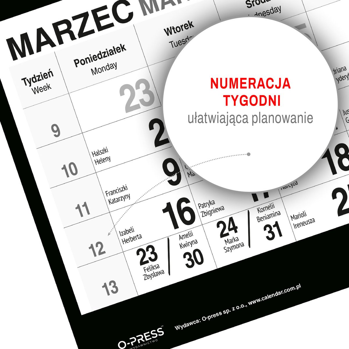 Kalendarz ścienny (401000) k:2915-377 PIES 310mm x 790mm Press