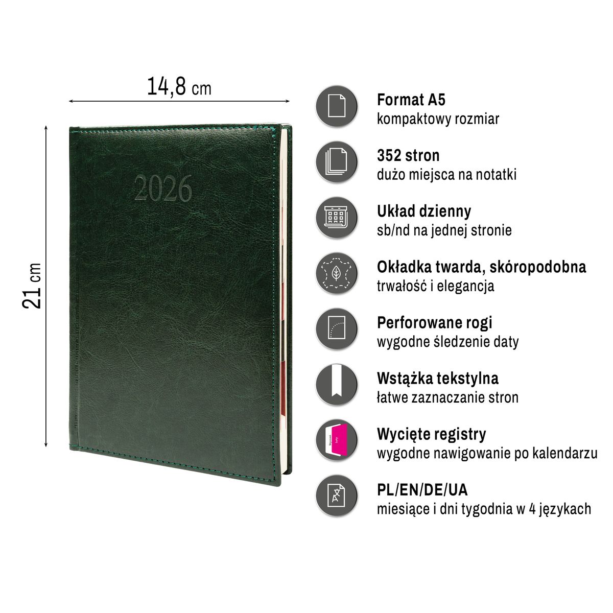 Kalendarz książkowy (terminarz) PREMIUM A5 Press (DZIENNY)