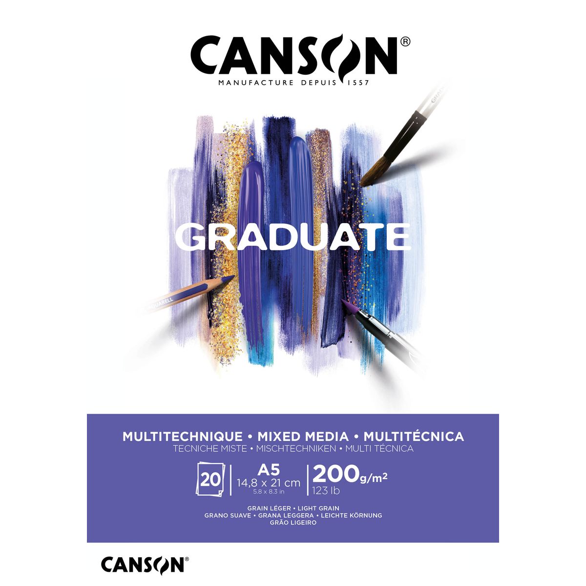 Blok rysunkowy Canson Mix Media Graduate A5 biały 200g 20k (400110376)