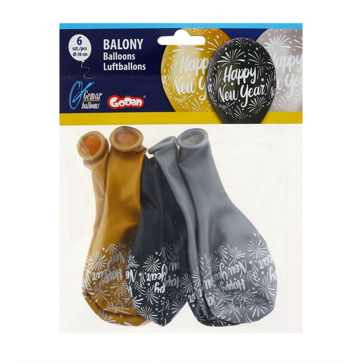 Balon kształty PREMIUM HAPPY NEW YEAR mix 6 szt (GS110/NY2)