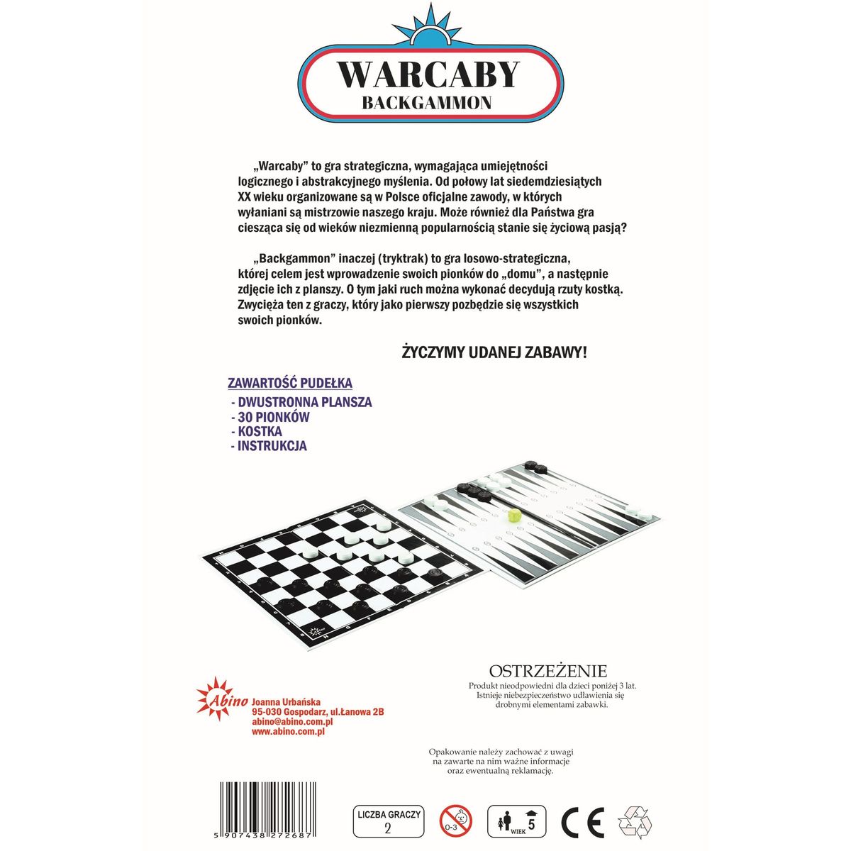 Gra planszowa Abino warcaby - backgammon WARCABY BACKGAMMON