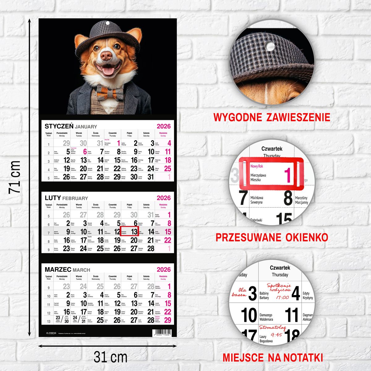 Kalendarz ścienny (401000) k:2915-377 PIES 310mm x 790mm Press