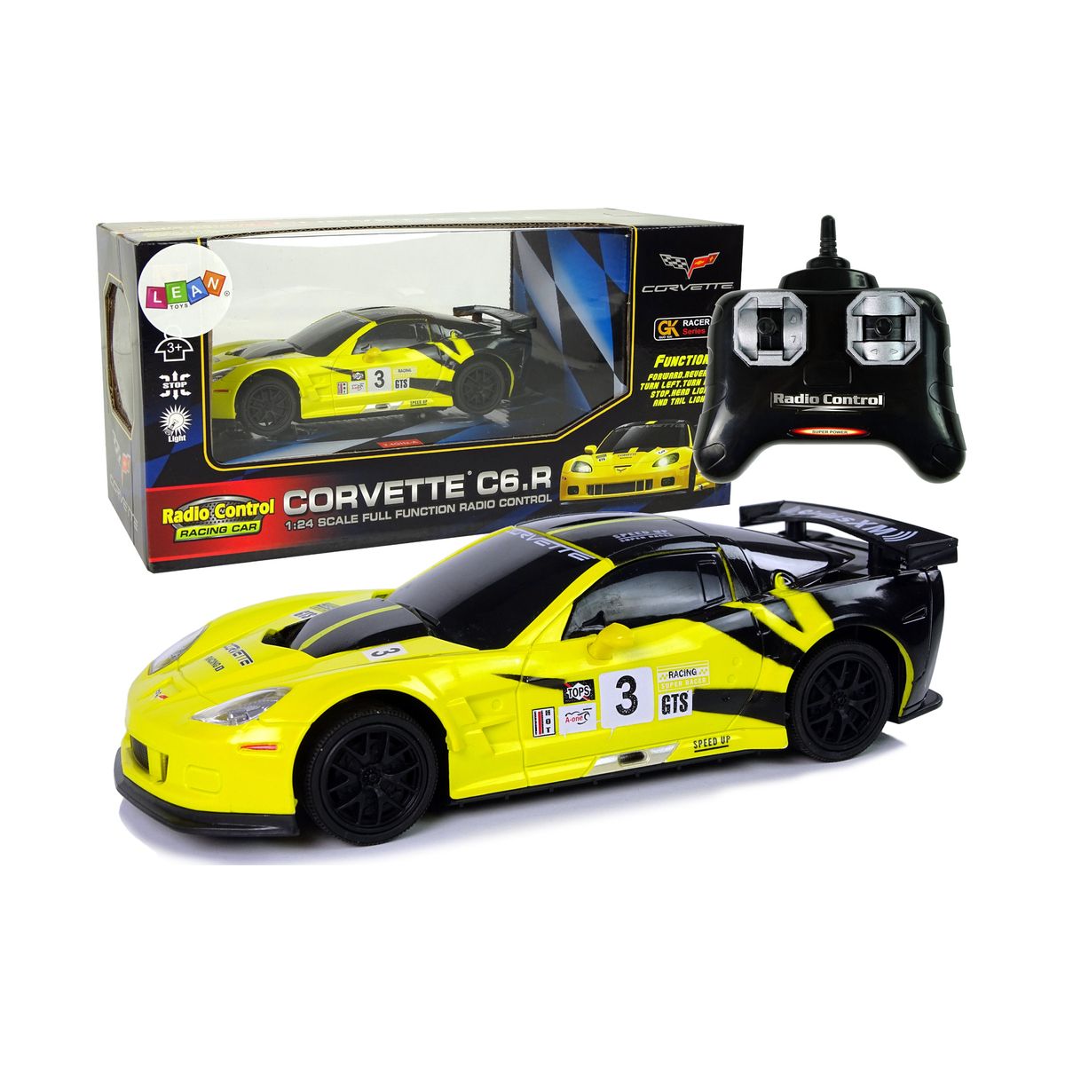 Samochód Lean R/C 1:24 Corvette Żółte C6.R 2.4 G Światła (9734)